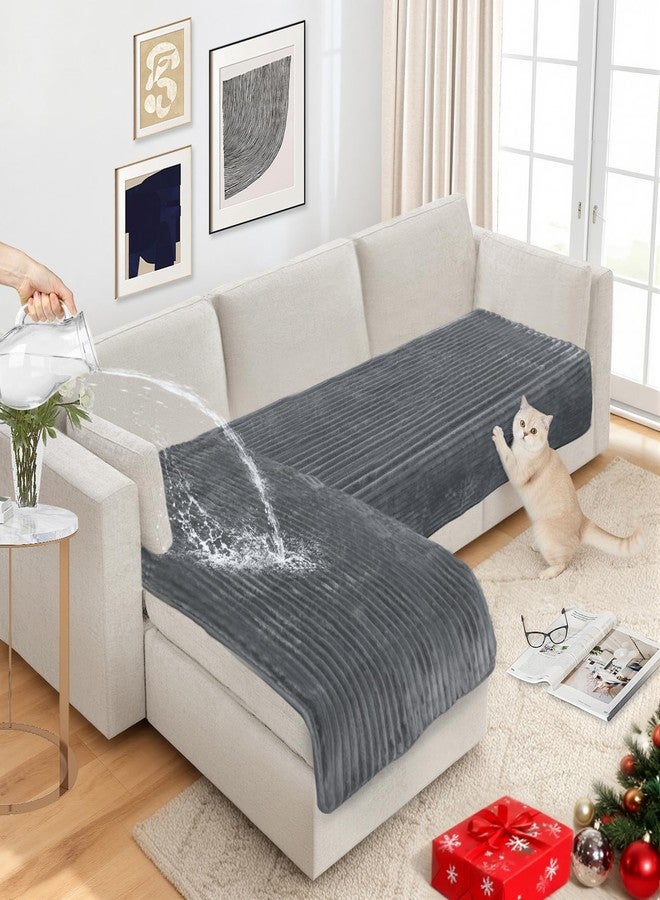 NAISI Couch Covers for Dogs Waterproof Flannel Striped Sofa Cover Pet Friendly Washable Dog Mat for Couch Anti Slip Sectional Sofa Slipcover Protector(2pcs/35"x63"+35"x70",Dark Grey) - Image 1